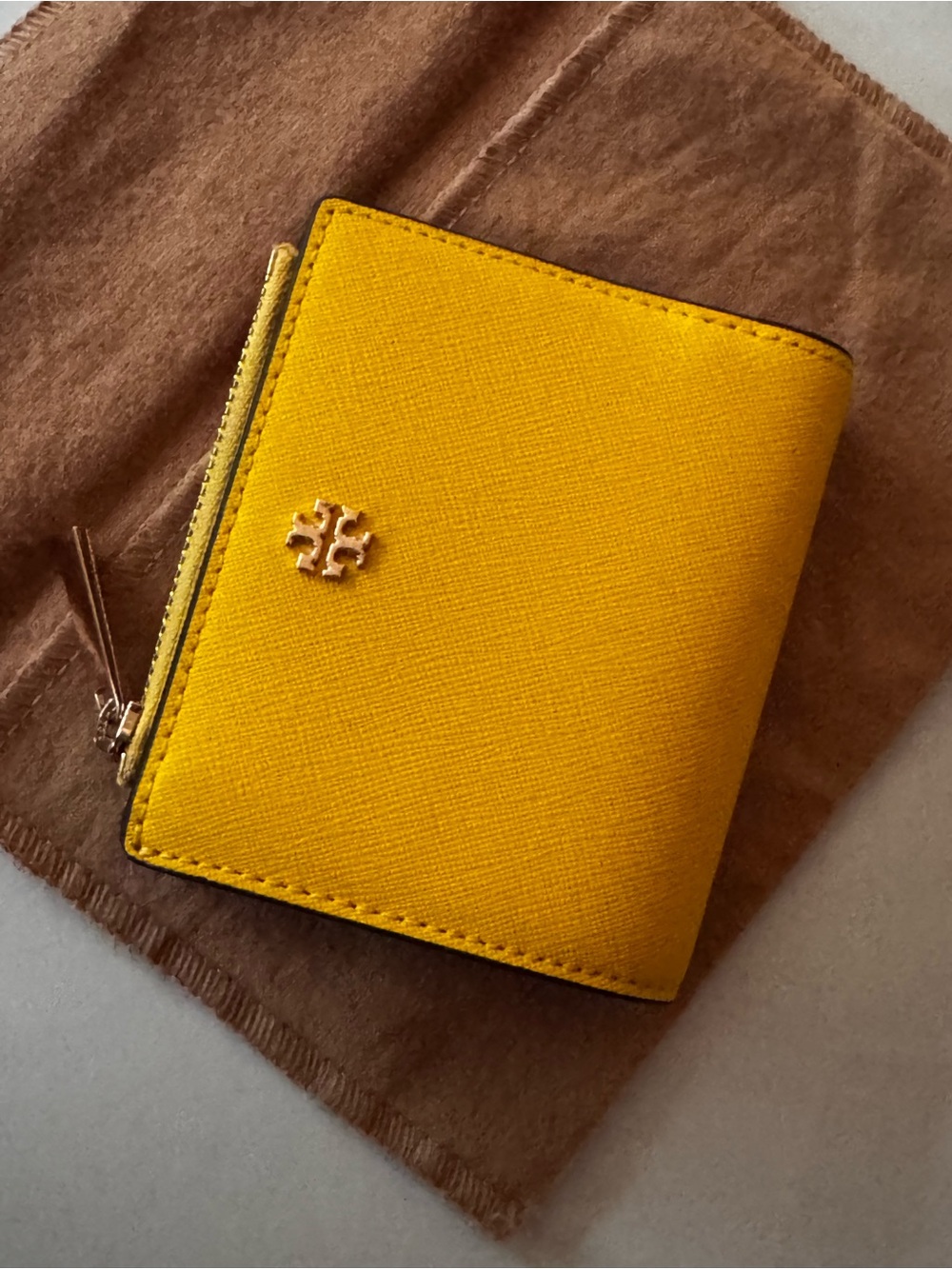 Tory Burch Emerson Mini Bifold Wallet in Yellow Leather NWOT